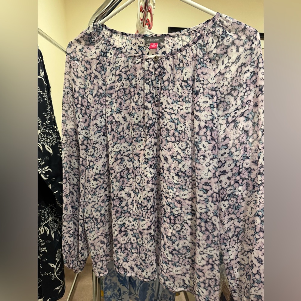 Vince Camuto Purple and Black Floral Blouse